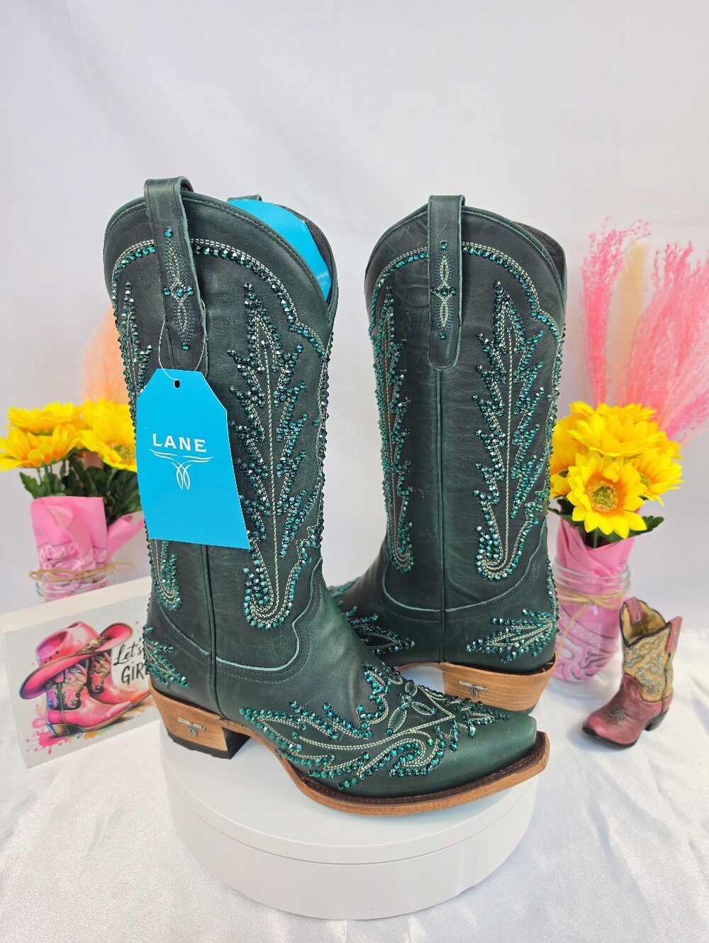 New LANE Lexington Cowgirl Boots with SWAROVSKI CRYSTALS  8.5